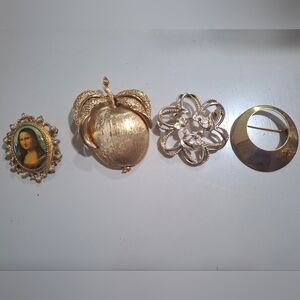 Vintage Bundle 4 Sarah Coventry Gold Tone Brooches / Pendants Lot Set